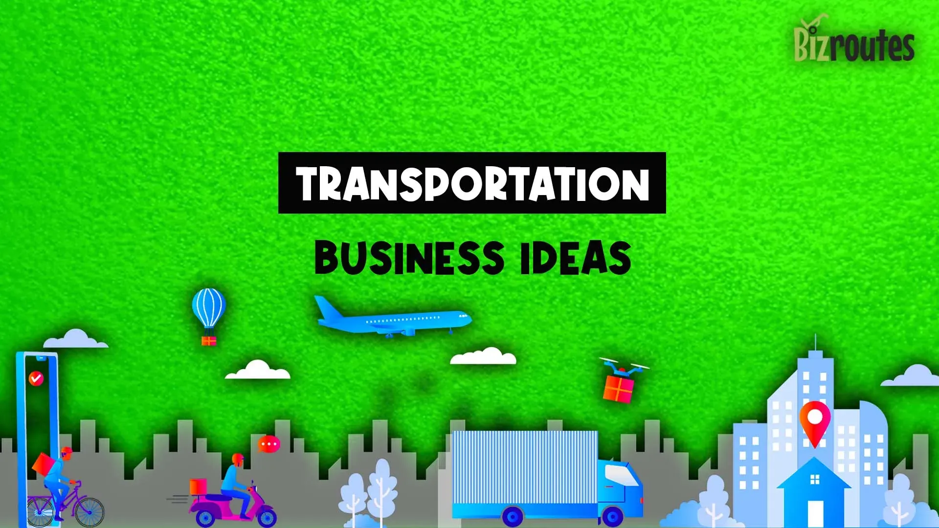 grass colored background with different transportation businesses and ideas